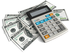 Calculator on pile of 100 dollar bills